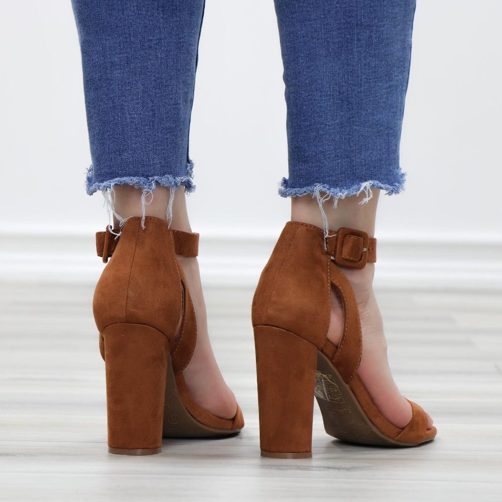 Faux Suede Open Toe Block High Heel Sandals - Picture 6 of 12